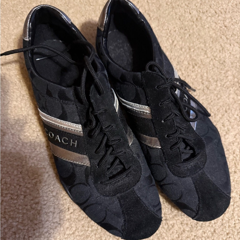 Coach Jayme Signature Suede Athletic Sneakers in black with silver accents